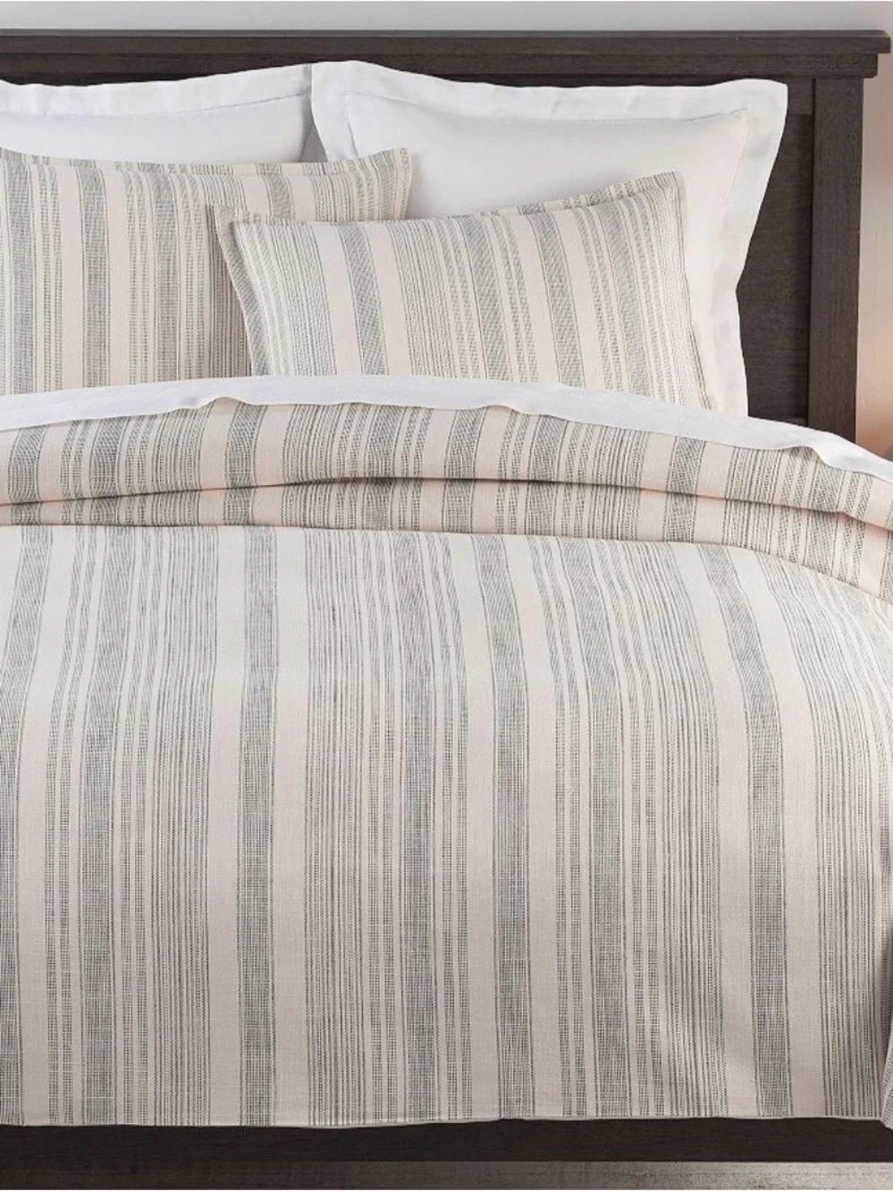 POTTERY BARN HAWTHORN STRIPE COTTON KING DUVET COVER  2 KING SHAMS CHARCOAL NEW